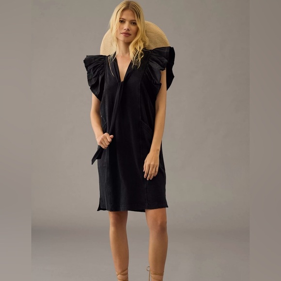 Daily Practice by Anthropologie Flutter-Sleeve Tee Dress Cotton Ruffle m - Picture 2 of 10